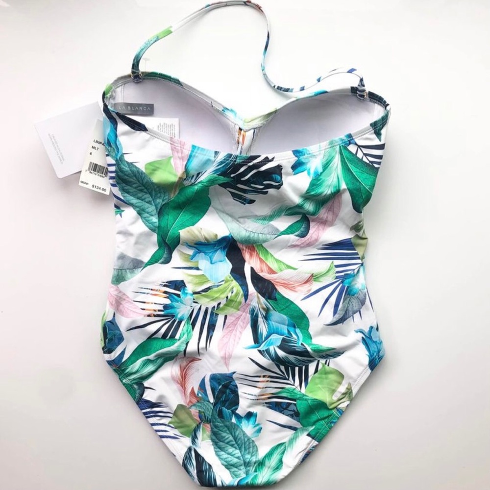 NEW La Blanca Women’s One Piece Swimsuit -white/green - Picture 3 of 12